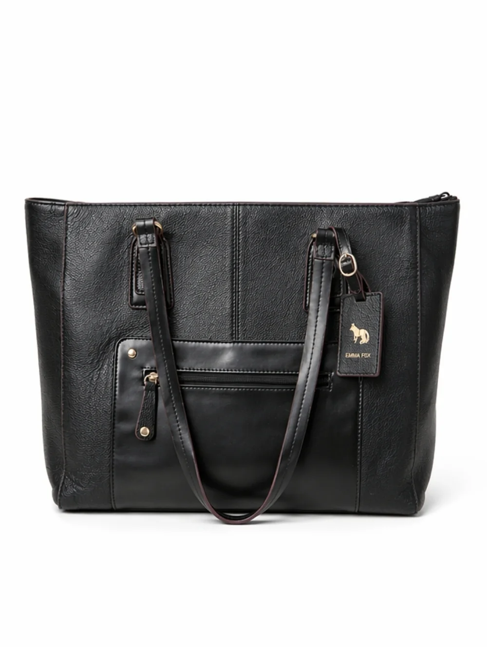 Emma Fox Park Avenue Black Leather Tote Laptop Work Bag Overnight Handbag
